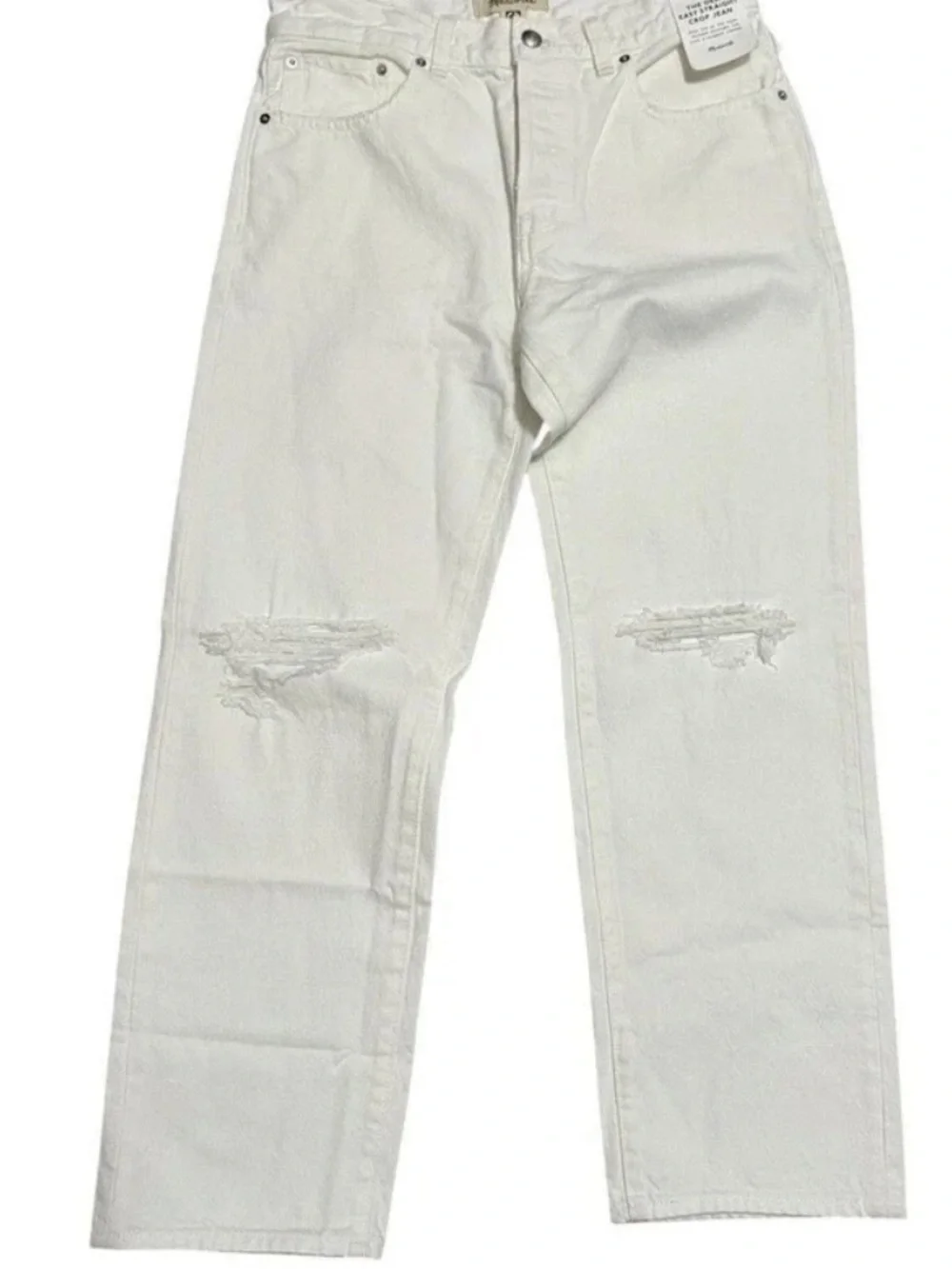 Madewell The Dean Easy Straight Crop White Cotton Torn Denim Jean Size 32 NWT